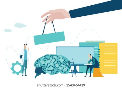 Doctor talking to patient about brain problems, research, artificial intellect. 