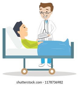 Doctor talking with a patient in hospital clinic bed