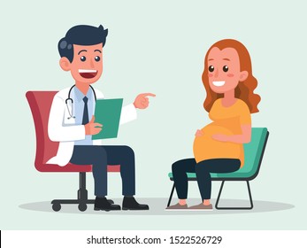 The doctor is talking to a pregnant person