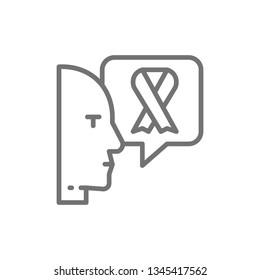 Doctor talks about breast cancer, malignant tumor, oncology line icon.