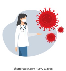 The doctor talks about measures to prevent coronavirus CoV. Awareness, the concept of health and medicine. Telemedicine. Flat vector illustrations.