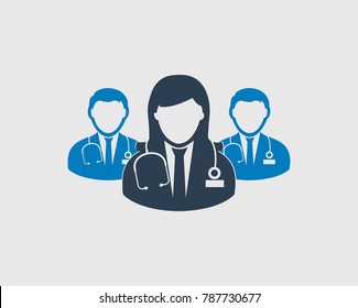 Doctor  Team Icon. Male And Female Doctor Symbols On Gray Background.