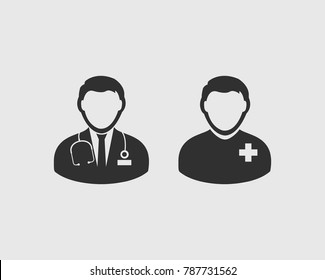 Doctor Team Icon. Male doctor symbols on gray background.