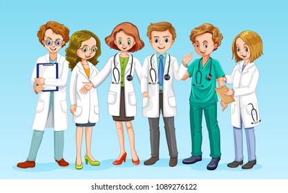 A Doctor Team on Blue Background illustration