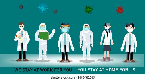 Doctor team in a PPE suit and wearing face mask to fight against Covid-19. 