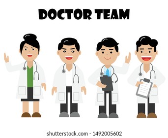 Doctor team with stethoscope. Cute cartoon, flat design isolated in white background. Vector Illustration.