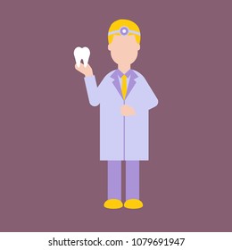 Doctor and teeth , Dentist concept - vector illustration. Dentist holds a tooth in his right hand