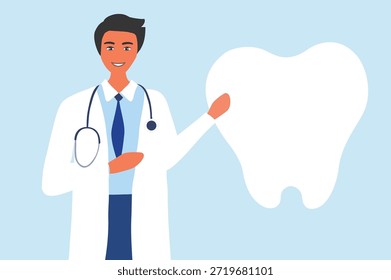 Médico y dientes, Concepto de dentista - Ilustración vectorial