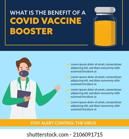 Doctor Telling The Benefits Of Covid Vaccine Booster On Blue Background For Awareness.