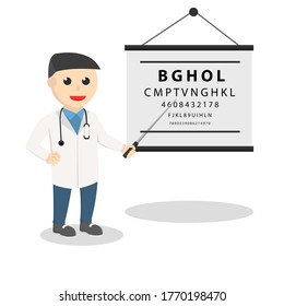 doctor testing eye with testing visual board design on white background