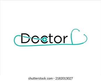 Doctor Text Logo With Stethoscope Vector Design Template