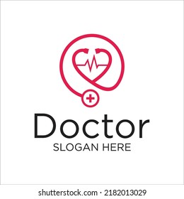 Logotipo de texto del doctor con plantilla de diseño de vectores de estetioscopio