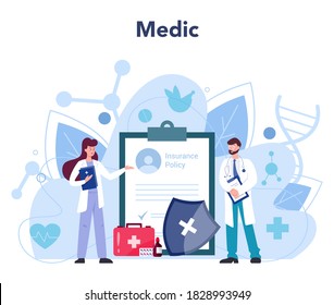 Doctor. Therapist examine a patient. General health specialist. Medicine and healthcare concept. Vector flat style cartoon illustration