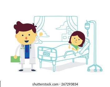 Doctor Therapist With Girl Patient To Recover Quickly In Patient Room Of Hospital