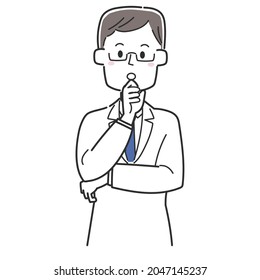 A doctor thinking with his hand on his chin