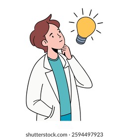 Doctor Thinking with Lightbulb for Idea