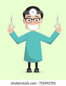 Doctor Throat Specialist with Scissors Vector