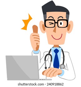 Doctor to Thumbs-up in front of the PC