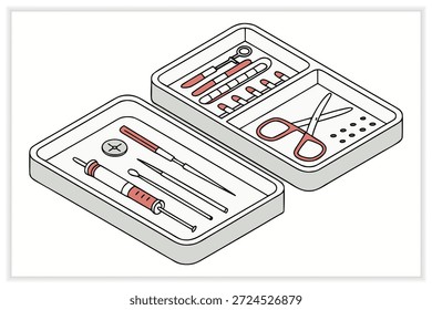 Ferramentas Médicas Vetor Ilustração Conjunto Equipamentos Médicos, Saúde, Instrumentos de Diagnóstico