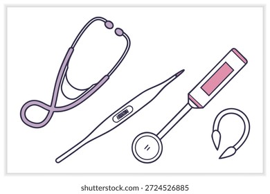 Ferramentas Médicas Vetor Ilustração Conjunto Equipamentos Médicos, Saúde, Instrumentos de Diagnóstico
