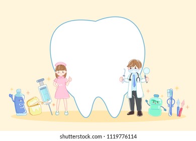 doctor with tooth dental concept on the yellow background