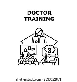 Doctor Trainig Medical Education. Student Lecture. Medicine Seminar. Healtcare Hospital Conference Vector Concept Black Illustration