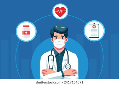 doctor treatment decicion of simple hospital medical banner assets for a poster Illustration