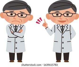 Doctor in trouble and doctor pointing finger
