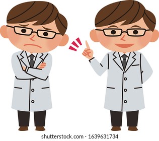 Doctor in trouble and doctor pointing finger
