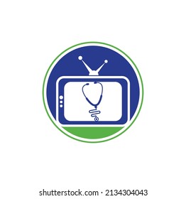 Doctor tv logo design. Stethoscope tv logo icon template.