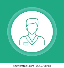 Doctor in uniform color button icon. Medical service. Subject matter expert. Isolated vector element. 