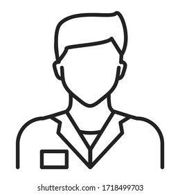 Doctor in uniform line black icon. Medical service. Subject matter expert. Isolated vector element. 