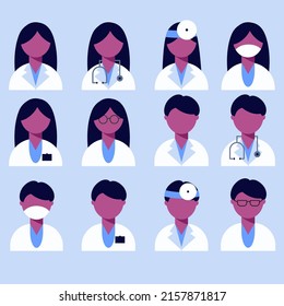 Doctor in uniform. Male, female man in flat style. 