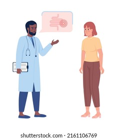 Doctor And Upset Woman At Gut Checkup Semi Flat Color Vector Characters. Standing Figures. Full Body People On White. Medicine Simple Cartoon Style Illustration For Web Graphic Design And Animation