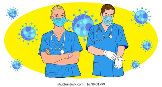 A doctor use masker for preventing coronavirus, human health microbiology science and virus outbreaking concept, covid-19 pandemi