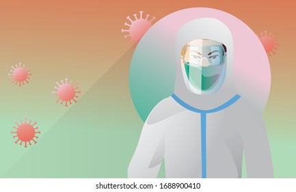 Doctor use medical mask. Coronavirus protection mask. man in white medical face mask. Concept of coronavirus quarantine. Vector illustration	