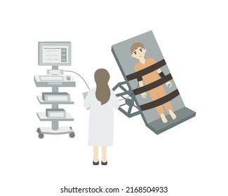 Doctor Use Tilt Table Test For Diagnosis Caused Of Syncope (fainting Or Light Head) Patient.