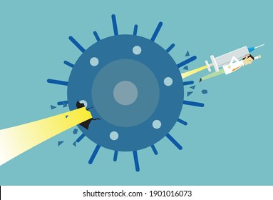 Doctor used a vaccine to destroy the virus, Vector illustration in flat style