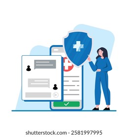 A doctor uses a mobile health app to access patient information and medical records. Perfect for healthcare technology and telehealth websites
