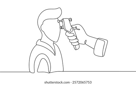 The doctor uses an ophthalmic tonometer to measure the patient's intraocular pressure. Diagnosis and monitoring of glaucoma. Vector illustration. Tonometry of the eye.