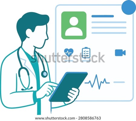Doctor using digital tablet for medical patient record analysis with healthcare technology analysis physician