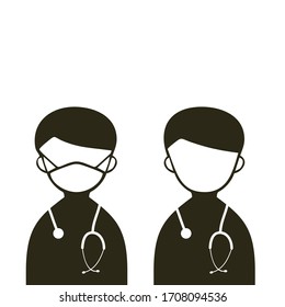 doctor using a mask and without a mask Illustration. Doctor character with stethoscope. elements for design.