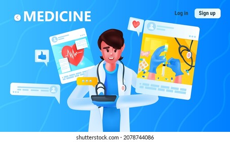 doctor using online medical application on digital gadget medicine healthcare virtual consultation concept