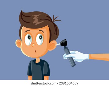 
Doctor Using Otoscope for Ear Control on a Child Vector Illustration. Pediatrician consulting a child for hearing and ear health issues

