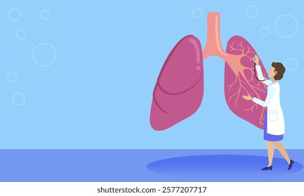 Doctor using stethoscope examining large lungs, symbolizing respiratory health checkup, diagnosis, and treatment of lung diseases