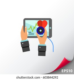 Doctor Using Stethoscope on Tablet Icon