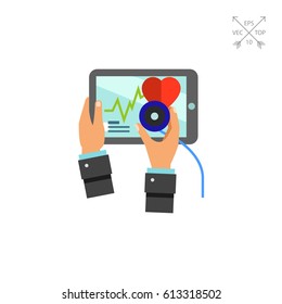 Doctor Using Stethoscope on Tablet Icon