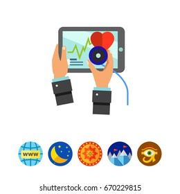 Doctor Using Stethoscope on Tablet Icon