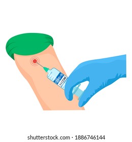 a doctor vaccinates his arm against COVID-19. The concept of a global vaccination in 2021 against coronavirus. vector illustration isolated on white background