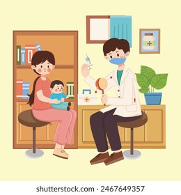 El doctor vacuna al niño mientras la madre lo sostiene